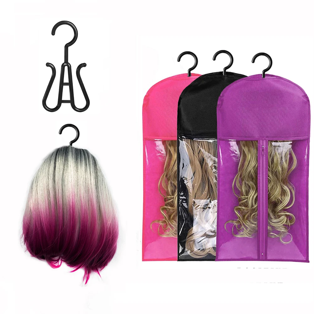 

Portable Wig Storage Suit Non-Woven Wig Bag Plastics Wig Hanger For Multiple Wigs Lightweight Hanging Wig Holders 1Set