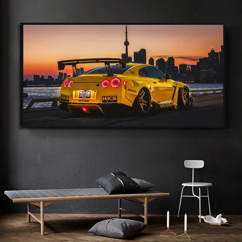 Japanese Black Car Wall Art Picture Nissans Skyline GTR R34  Vehicle Canvas Painting Supercar Poster Print for Living Room Decor