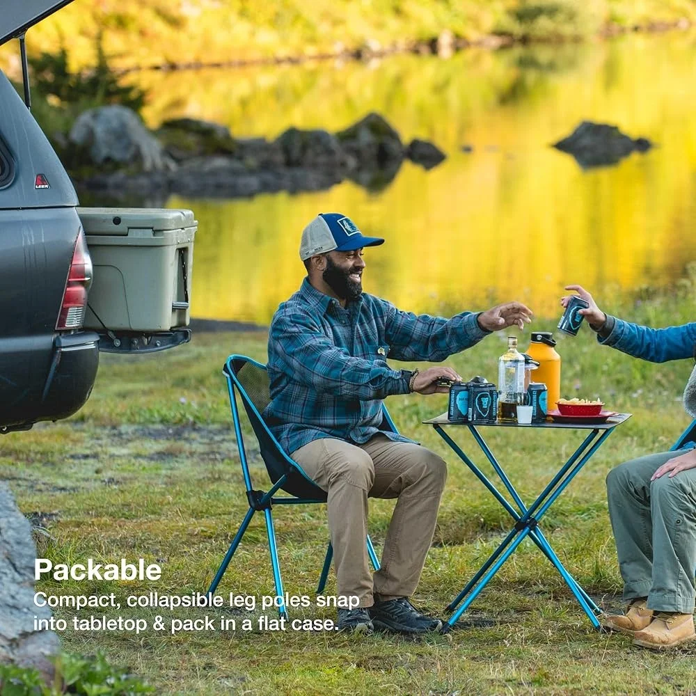 Portable Camping Table Outdoor Dining Height Lightweight Foldable Aluminum Alloy Black Hardtop 27 Inches Setup Easy Collapsible