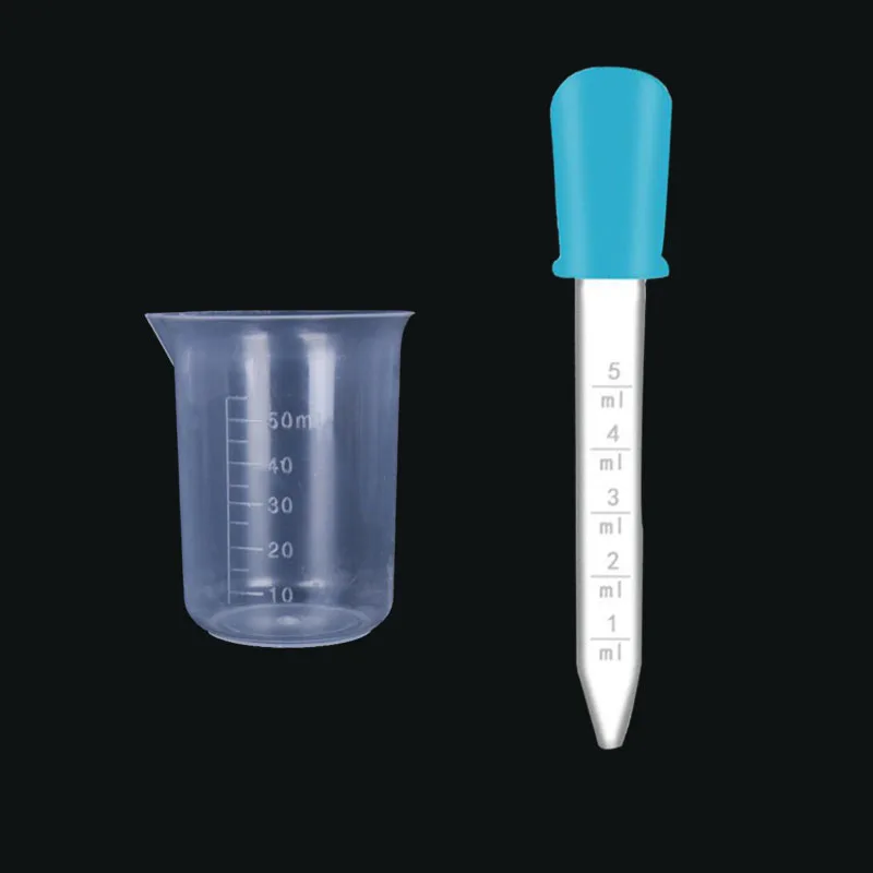 Vaso de medición de plástico transparente, medidor de laboratorio, cuentagotas, medidor de escala, equipo de líquidos, 1 Juego, 50ML, 1 unidad, 5ML