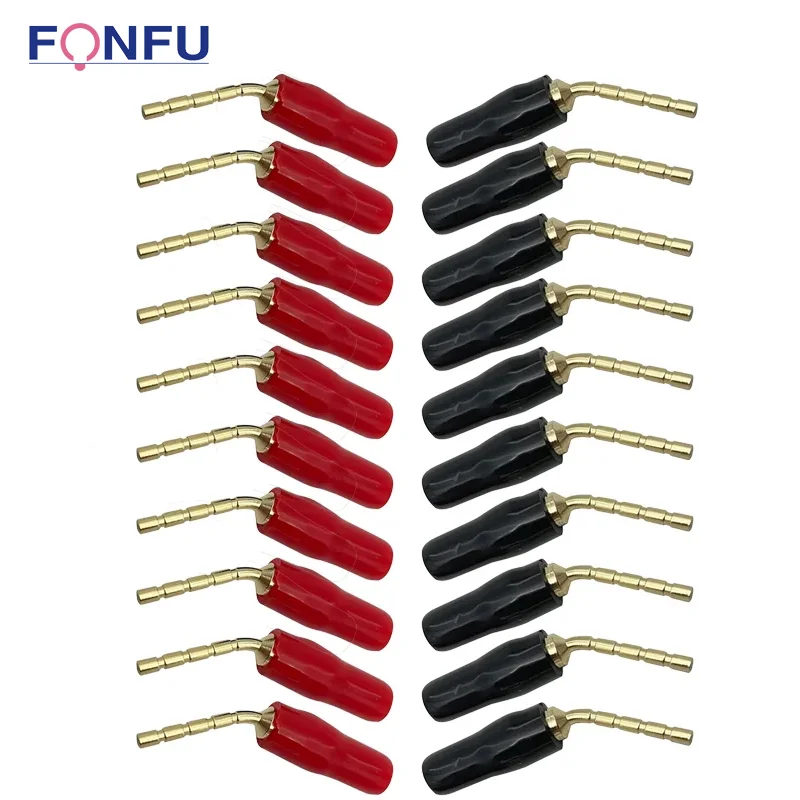 

20Pcs 2mm Red Black Curved Pin Banana Plug Connector Right Angle Banana Male Plugs Audio Speaker Wire Cable Connectors