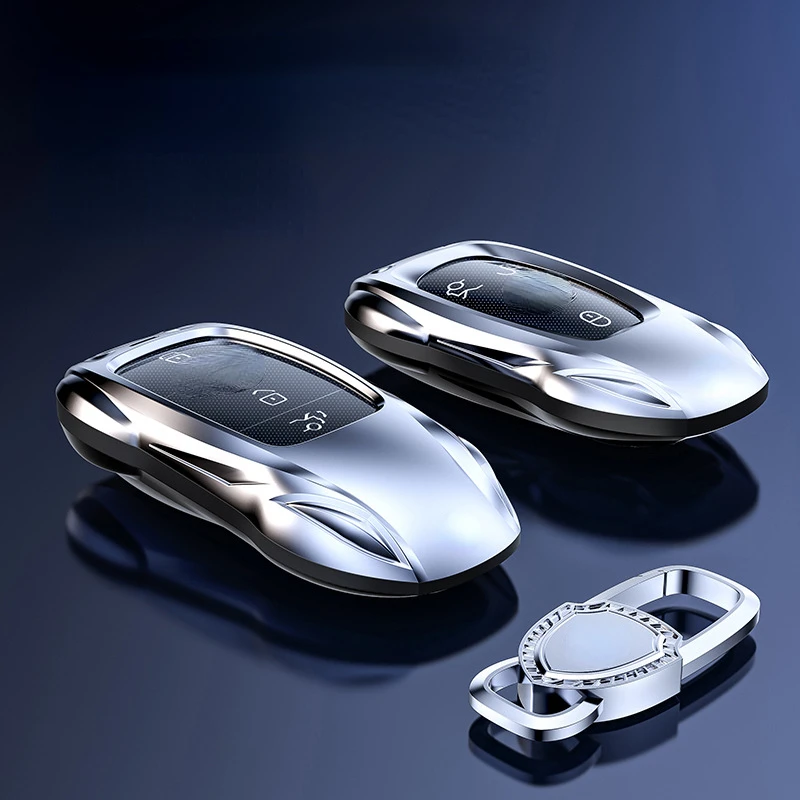 Key Fob Cover for Mercedes Benz E-Class GLC GLA GLB GLS A200 C200 Zinc Alloy Silver Case Keyless Shell