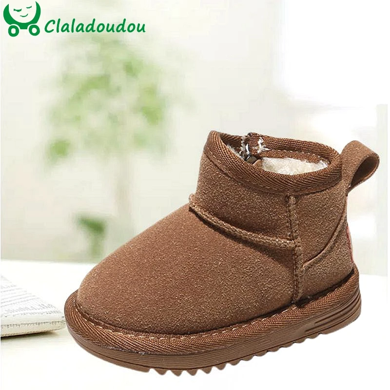 2023 neue Mikrofaser Leder Schnee Stiefel Für Kinder Mädchen Jungen Solide Wildleder Winter Zip Stiefeletten Für 0-6years Kinder frau Schuhe