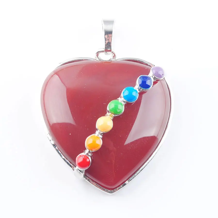 Couple Love Heart Pendant Natural Stone 7 Chakra Lapis Pink Rose Quartz for Women Necklace Make Jewelry BN317