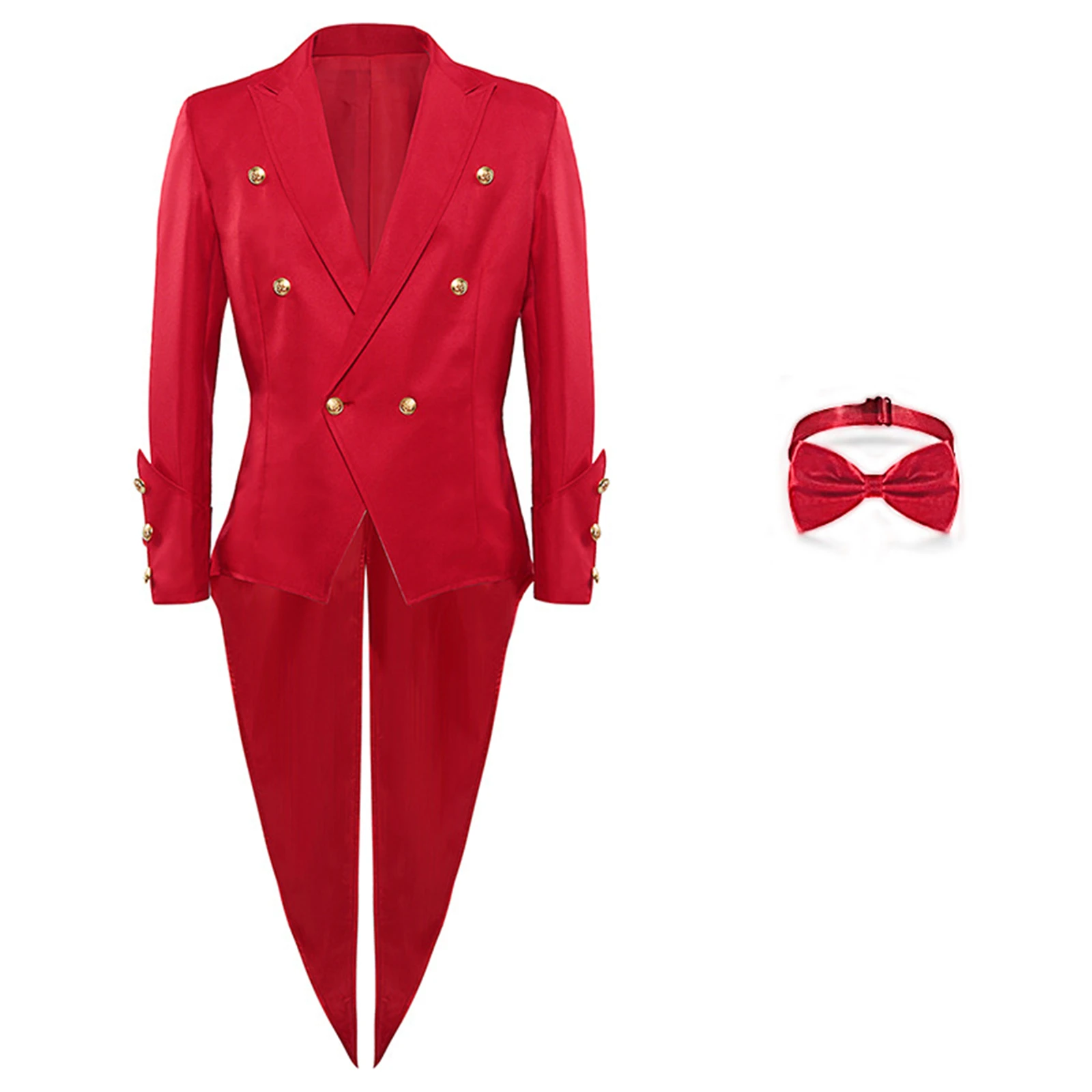 

Medieval Cosplay Steampunk Coat Red Tailcoat Bow-tie Halloween Party Performance Renaissance Vampire Costumes for Adults
