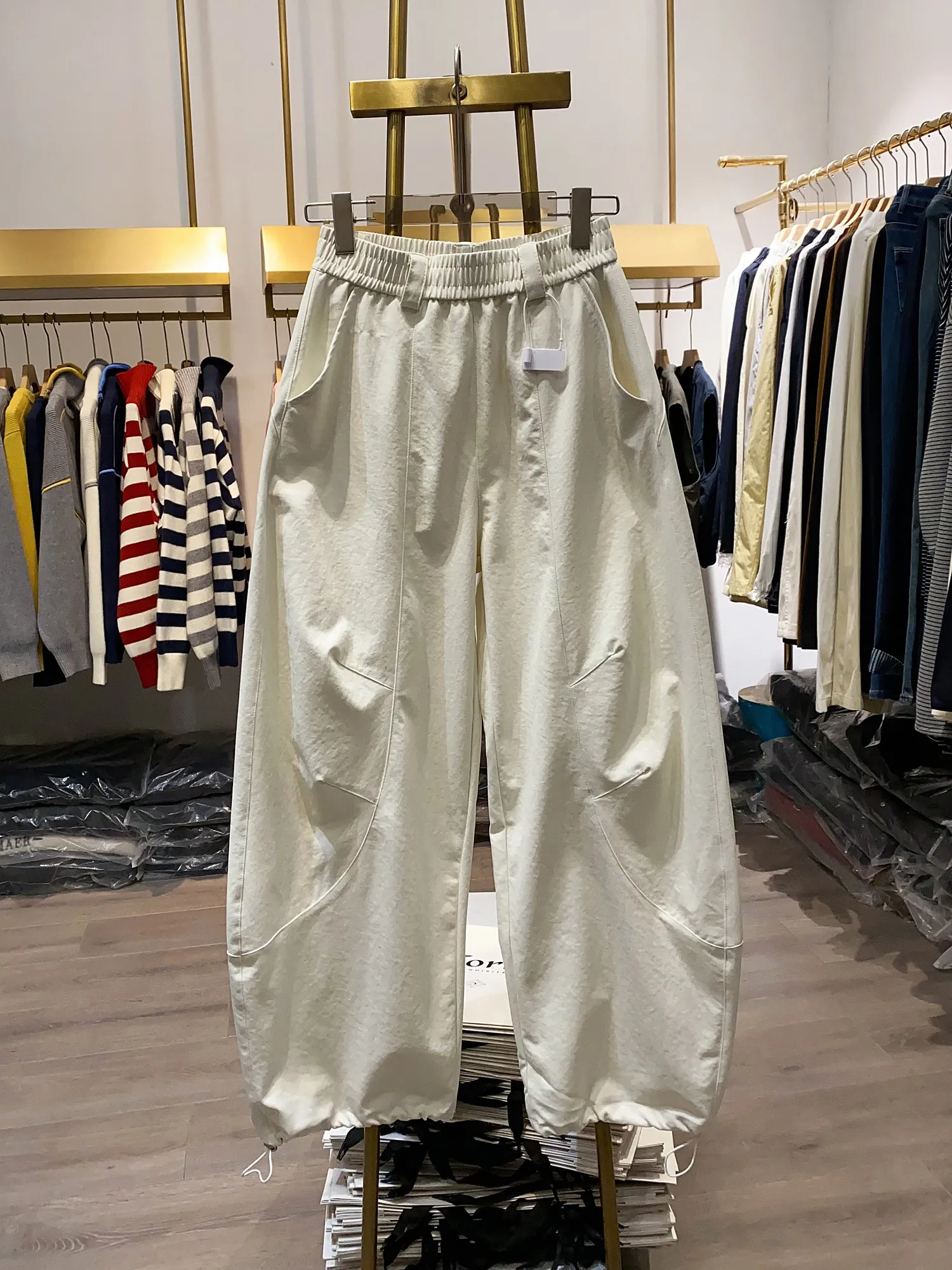 Early Spring Casual High-Waisted Loose Slimming Commuter Women's Seamed Scimitar Pants with Adjustable Cuffs Wide-Leg Pants