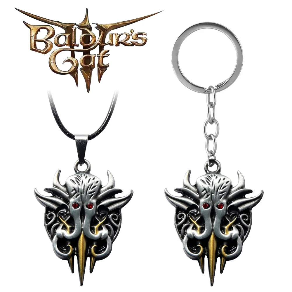 Game Baldur's Gate 3 Keychain Illithid Gray Pendant Keyring for Women Men Jewelry