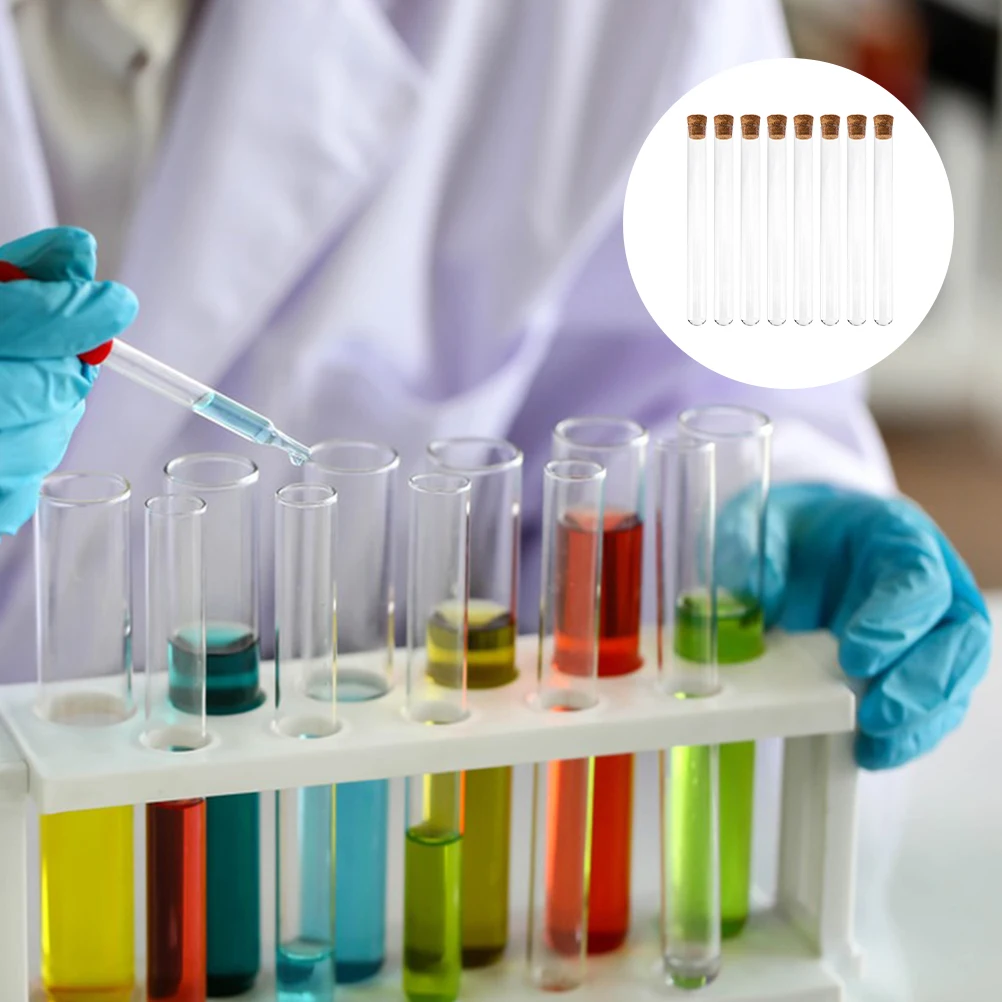 8 قطعة أنابيب اختبار الزجاج مع المقابس الخشبية واضح جولة أسفل مختبر عينة تخزين أنابيب لتجارب الكيمياء العلوم #1