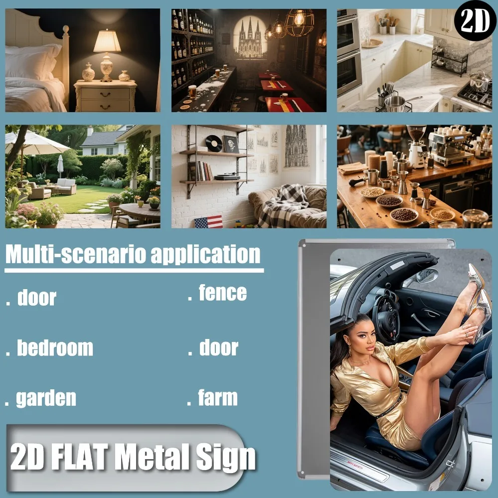 2D شقة ، JIT ريترو الحديد معدن تسجيل 8in * 12in فستان ذهبي سيدة نموذج سيارة شعار-رجل الكهف ورشة عمل حانة زخارف الحائط