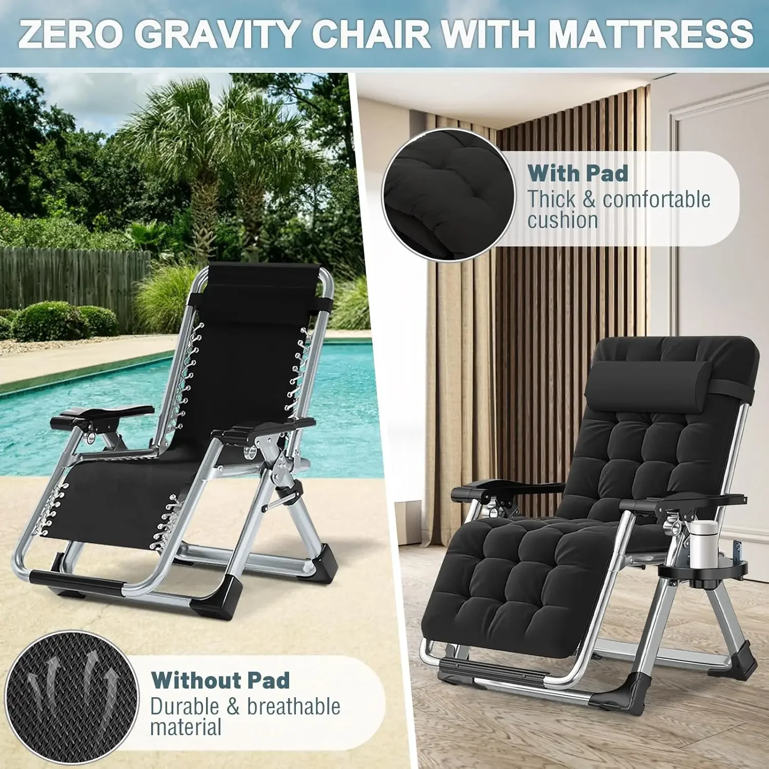 Set of 2 Zero Gravity Outdoor Lounge Chairs 5