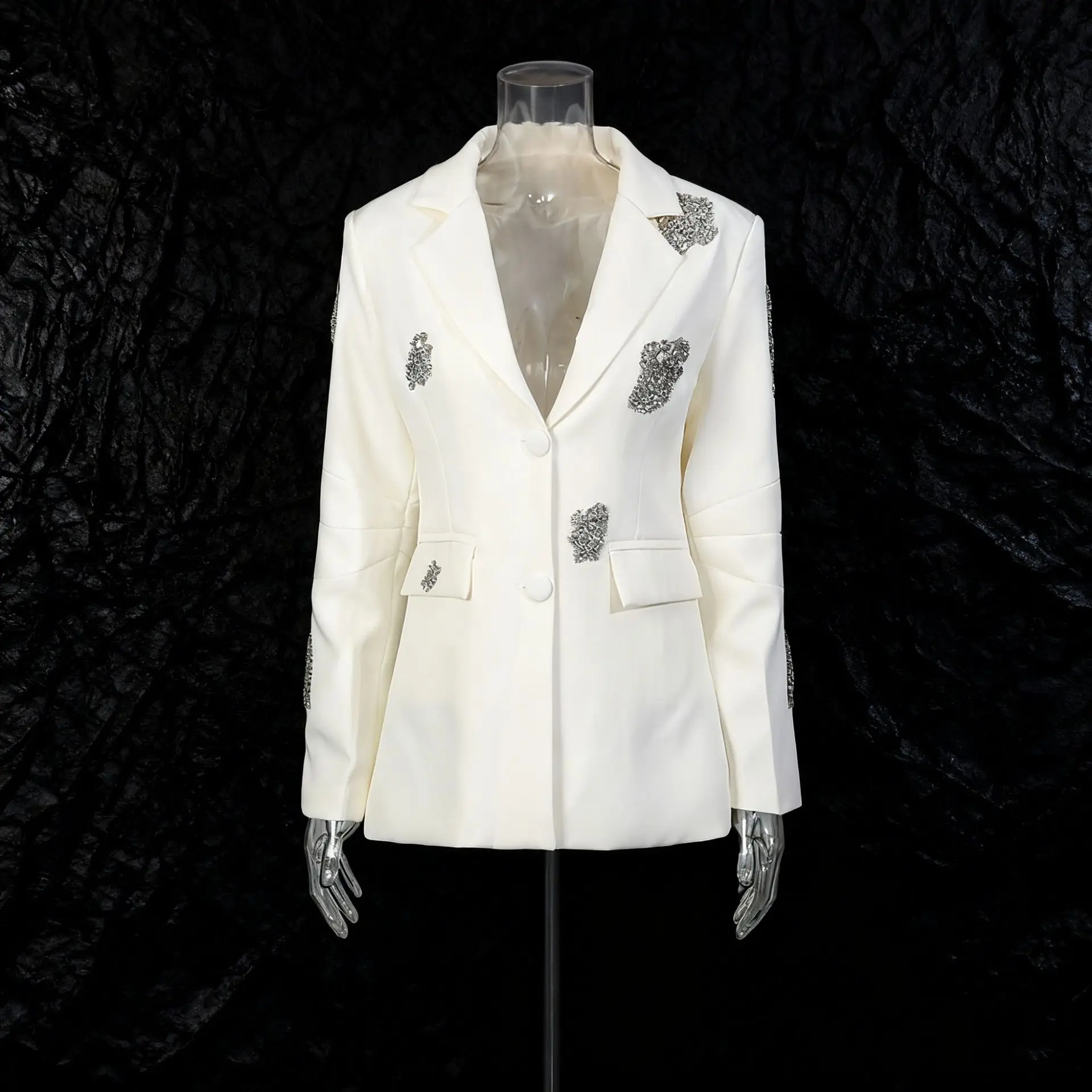 ZAMOR HIGH STREET Elegant Commuter Beaded Rhinestone Blazer and Wide Leg Pants Set Women 2026 New Long Sleeve Two Piece Suit