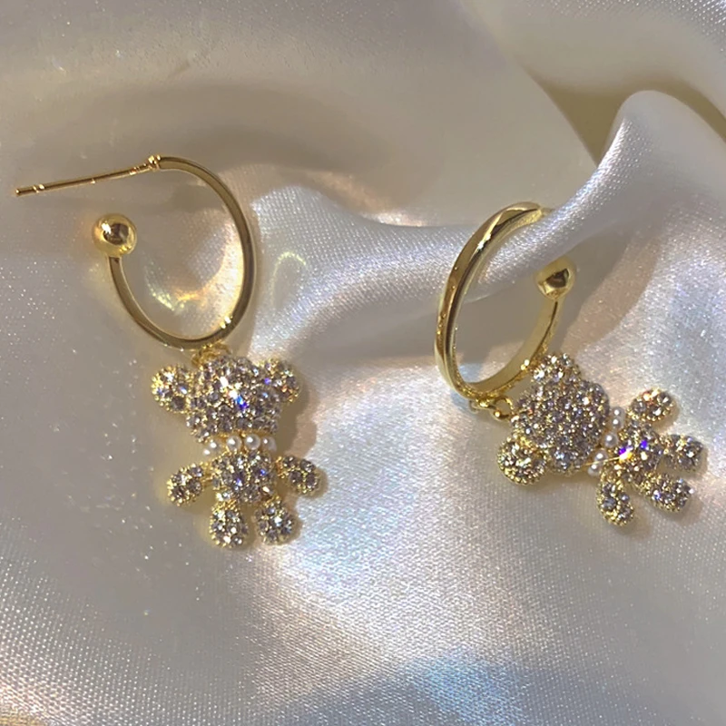 Korean 2022 Fashion Trends Temperament Shine Bear Earrings Brilliant Exquisite Atmosphere Luxury Alloy Plating Earrings Pendant