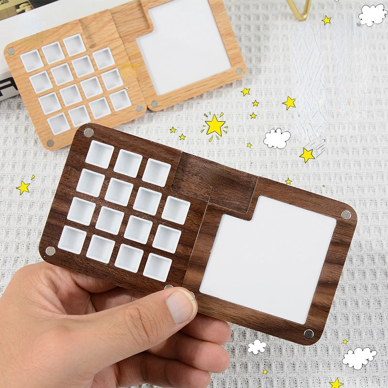 Walnut Oak 15-grid Drawing Board Children's Art with Wooden Magnetic Cover Watercolor Paint Box Oil Painting Supplies