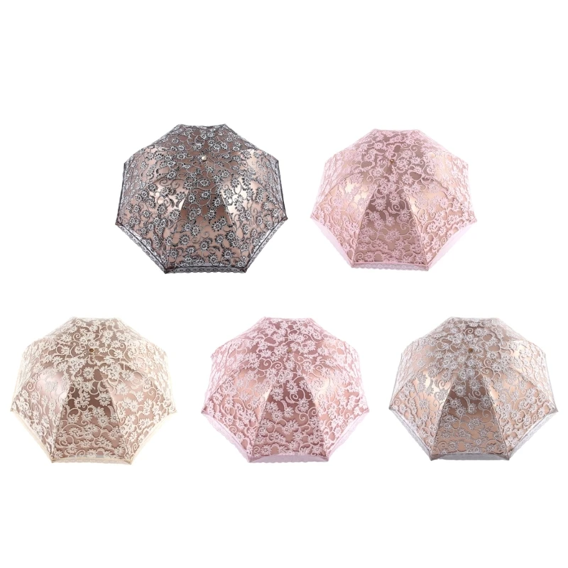 

Lace Embroidery Umbrella Retro Coating 3 Folding UV Protection Sun Umbrella For Women J78C