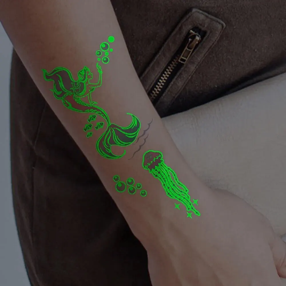 10pcs Luminous Dinosaur Glow Waterproof Temporary Tattoo Stickers Mermaid Lion Flash Tatto For Kids Arm Body Art Fake Tattoos