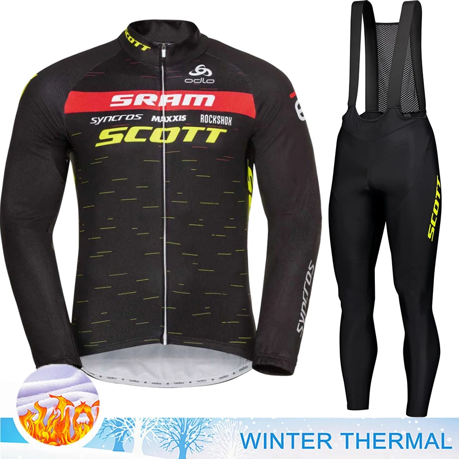 SCOTT Cycling Man Men\'s Clothing 2023 for Bicycle Jersey Winter Thermal Fleece Bib Uniform Tricuta Road Bike Sports Set Pants