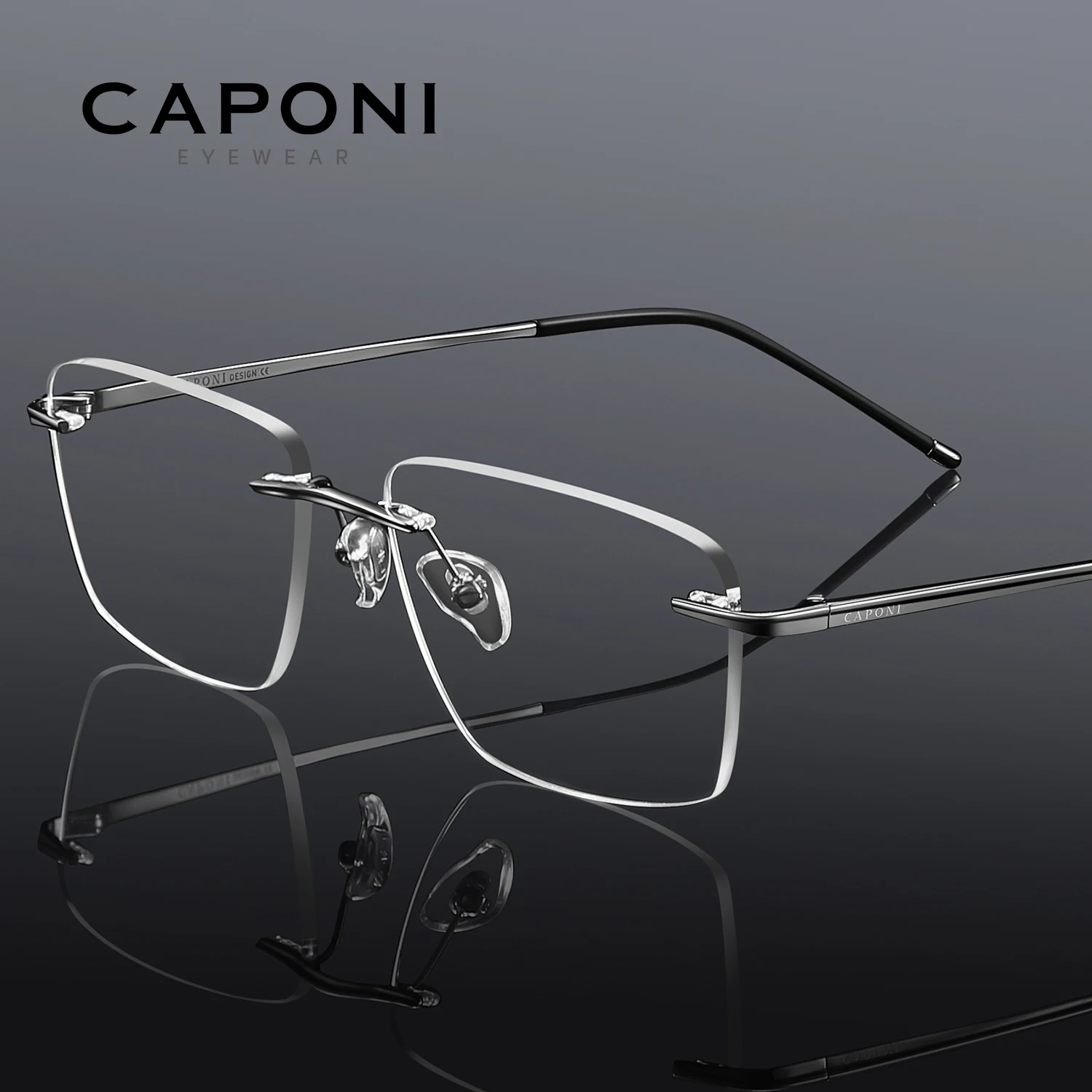 

CAPONI Men Rimless Glasses Frame Pure Titanium Ultralight Computer Anti Blue Ray Glasses Photochromic UV400 Eyes Glasses J23608
