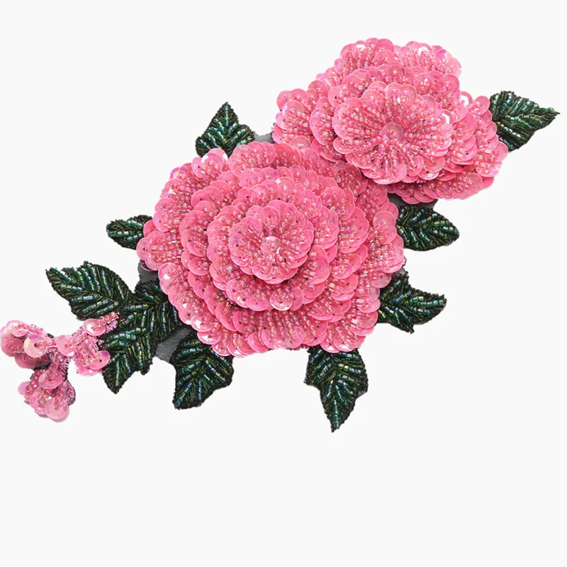 Hand-Nailed Beads Large Embroidery Flower Patch For Clothing Shoes And Hats DIY Accessories Decorative Hole Patch Appliqué