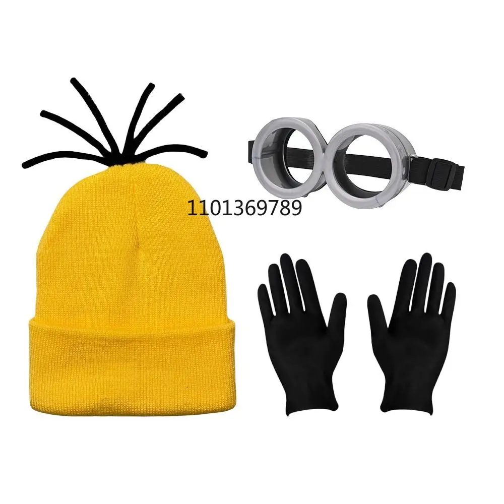 disfraz dress up Cute 3pcs/5pcs Halloween Costume Accessories Cosplay Party Set Minions Yellow Beanie Hats Women Men Blue Dress