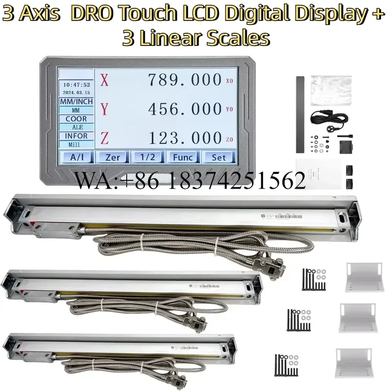Wmwmnu for SDS200S 3 Axis Touch LCD DRO Digital Readout AC220V 110V with 3Pcs 5um Optical Ruler Linear Digital Scale Encoder
