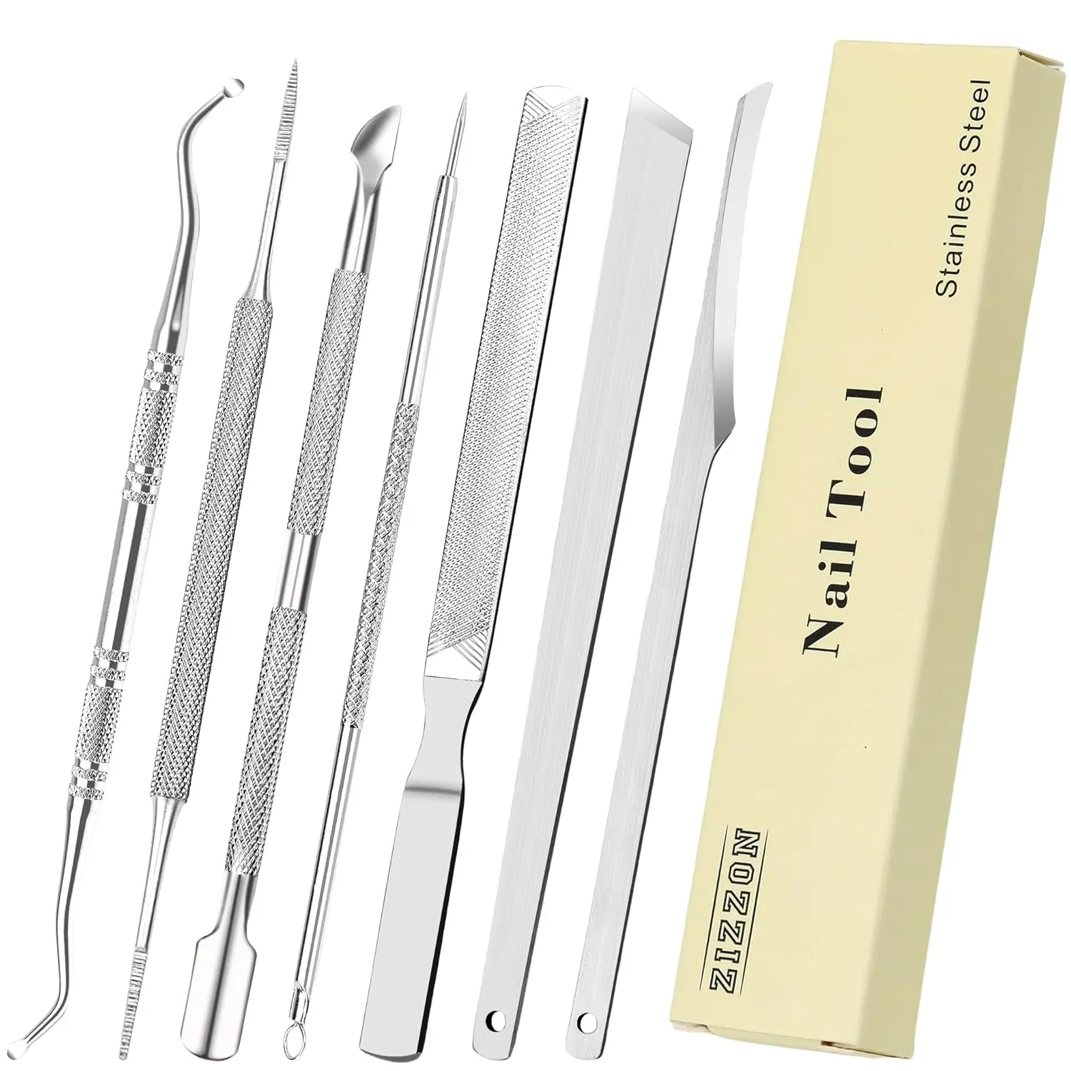 

7-Piece Stainless Steel Ingrown Toenail Removal Kit with Files and Lifters for Home Pedicure