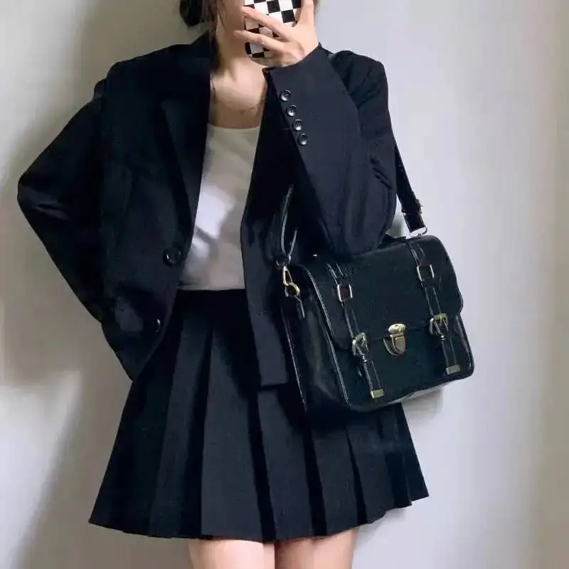 Bloom Vintage Black Y2k Messenger Bag Women 2025 New PU Leather Solid Crossbody Bags Ladies Retro Haruku JK Handbags Female