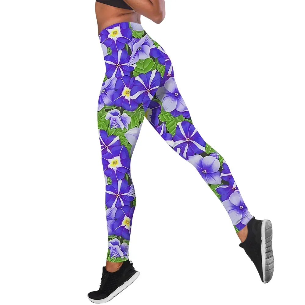 Pretty Floral Women Yoga Pants Purple Trumpet Flower 3D Printed Fitness Skinny Pants Womens Clothing Leggings Mujer Gym