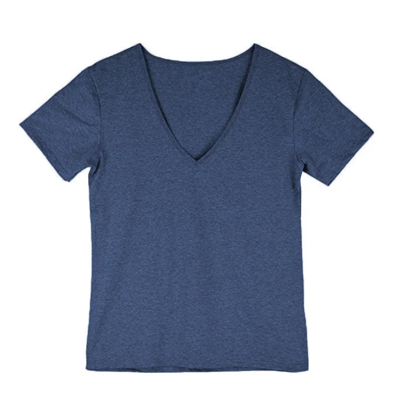 

Men's Fitness Sports Leisure Summer Cotton Sweat-absorbent Solid Color Deep V-neck T-shirt