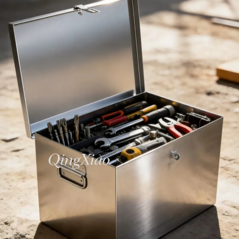 Stainless Steel Storage Box Waterproof Metal Enclosure with Lock, Sturdy Side Handle for Outdoor Equipment Organizing