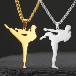 Unift Taekwondo Necklace Woman Stainless Steel Kicking Karate Pendant Fight Neck Chain Korean Fashion Sport Jewelry Kid Boy Gift
