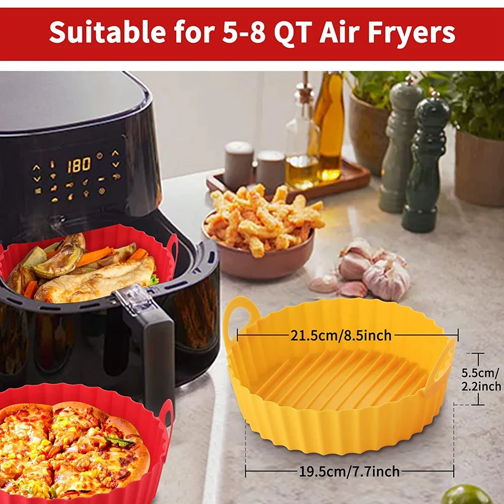 2-Pack Air Fryer Silicone Liners 8.5Inch for 5 to 8 QT Reusable Air Fryer Pot Round Air Fryer Silicone Baking Tray