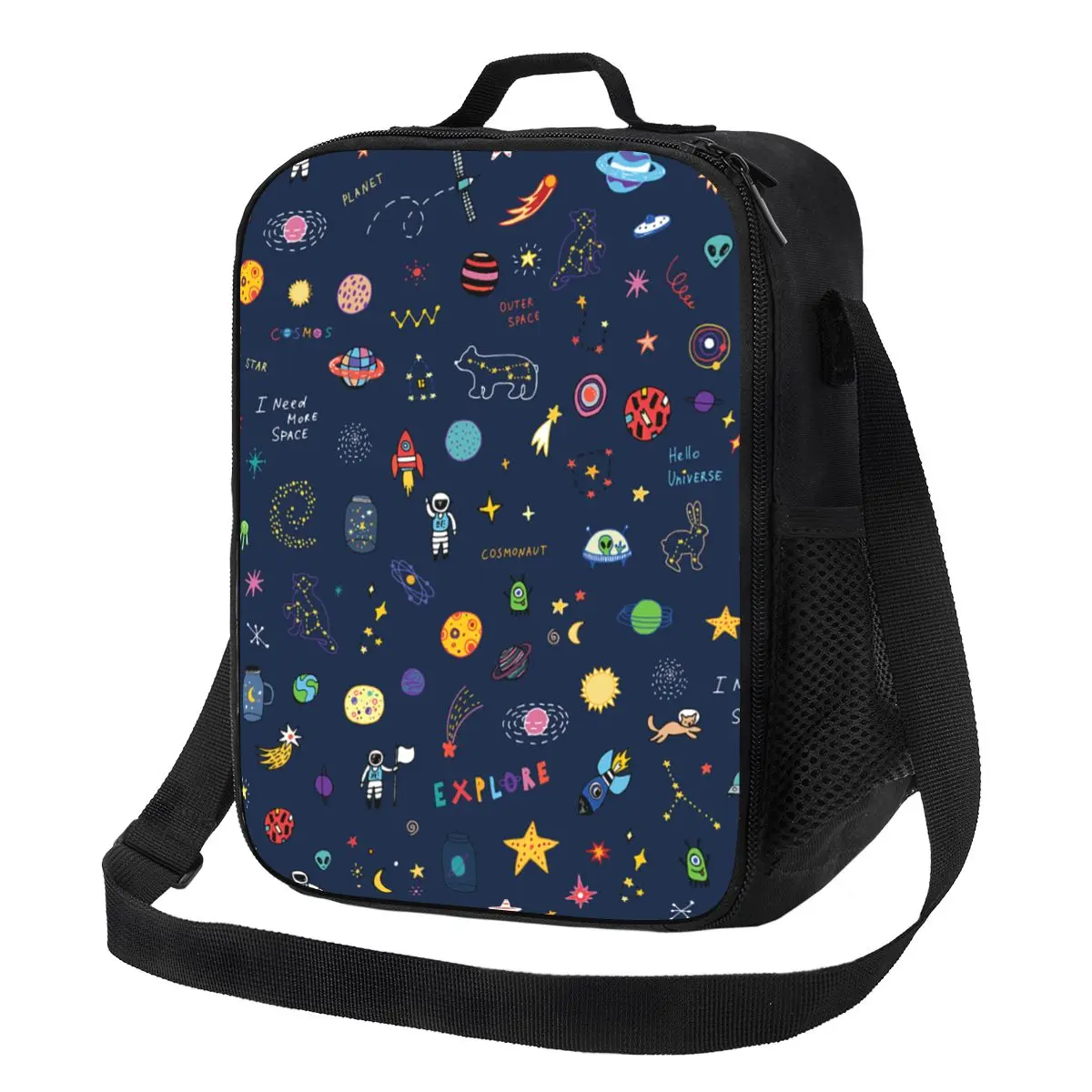 Space Universe Sun Planet Insulated Lunch Bags for Office Astronaut Spaceship Resuable Thermal Cooler Bento Box Children