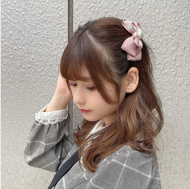 القوس النسائي للشعر الوردي Lolits لينة الإناث الراين اللؤلؤ مقاطع الشعر Jirai Kei دبوس الشعر المؤنث إكسسوارات الشعر