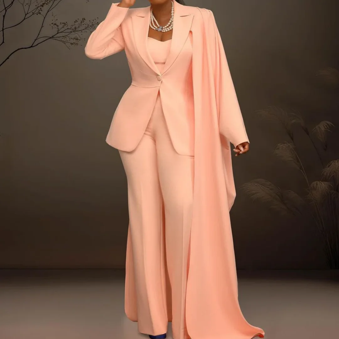 

Fashion Office Lady Party Prom Dress With Wraps Women Suits Set Super Long Blazer Wide Leg Pants Custom Made