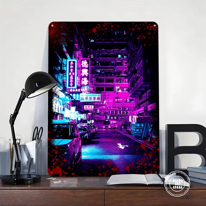 Cyberpunk Tone Tinplate Poster Customized Wall Art Vintage Metal Signs Retro Tin Plaque for Modern Home Decoration Luxury House