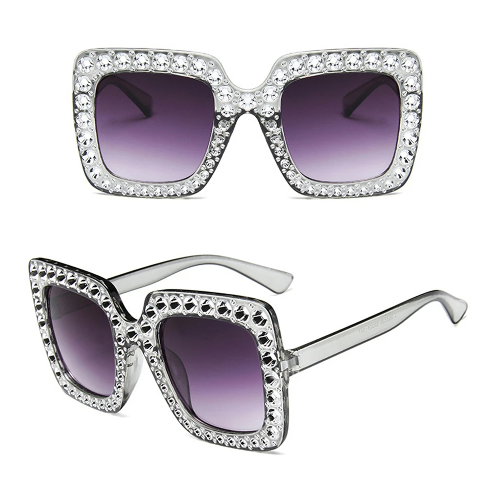 Fashion V400 Crystal Eyewear Sun Glasses Square Sunglasses Oversized Sunglasses