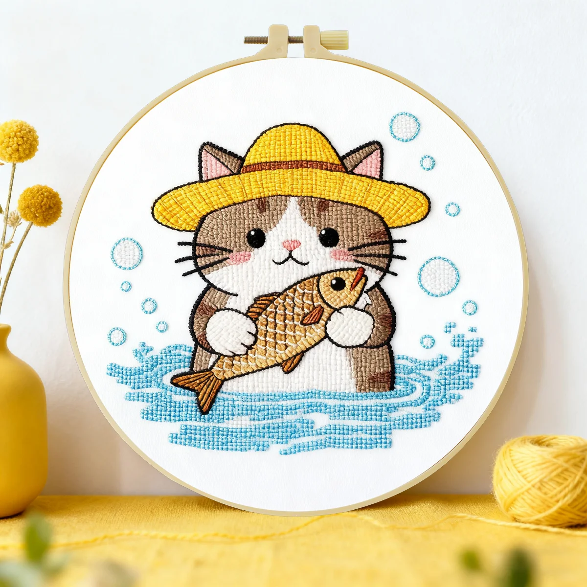 

1pc 20X20CM/15X15CM 7.87/6.3inch Cat Embroidery Starter Kit DIY kit DIY embroidery kit manualidades Needle Art Home Decor