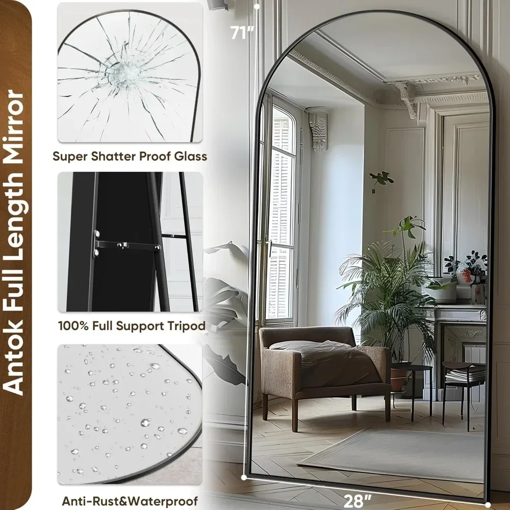 Miroir autoportant sur pied avec support, miroir sur pied, miroir de sol complet, miroir monté sur la face, chambre à coucher, 71 po x 28 po