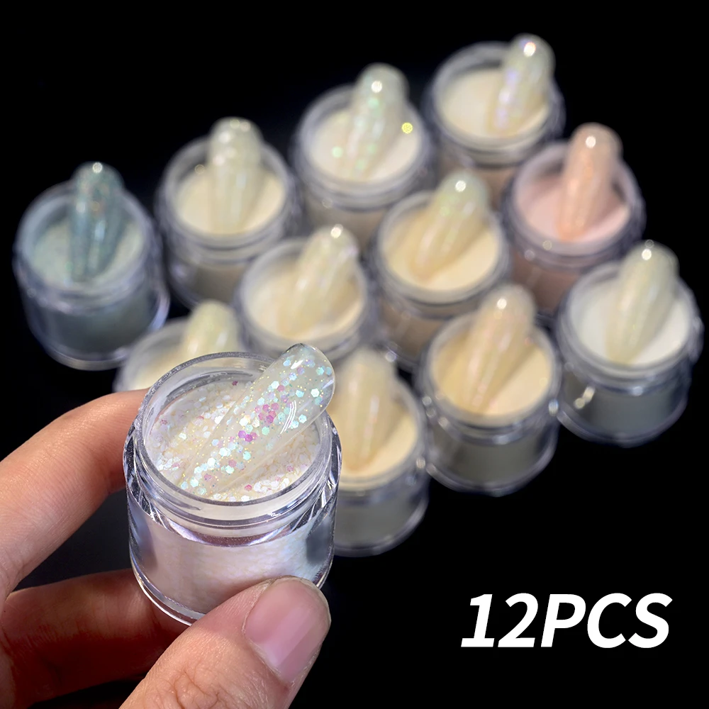 12pcs Professional Acrylic Powder Mixed Glitter Round Hexagon Glitter Sequins Crystal Powder Nail System Dust For Manicure Salon