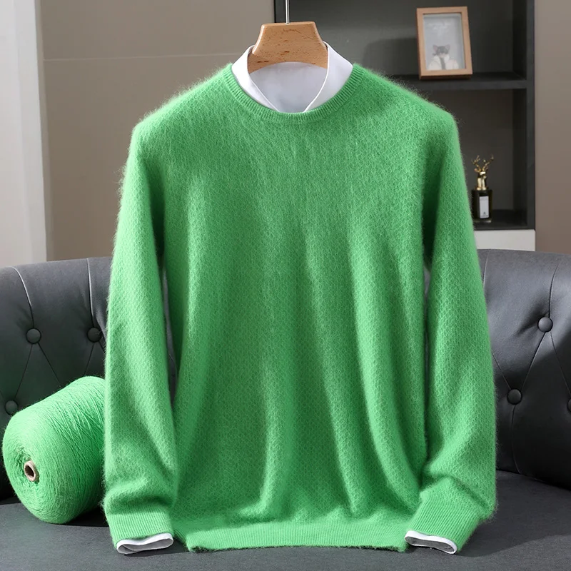 

Fall/Winter Round Neck Thickened Wool Sweater Men's Jacquard Long Sleeve Knitted Sweater with Loose Cashmere Base