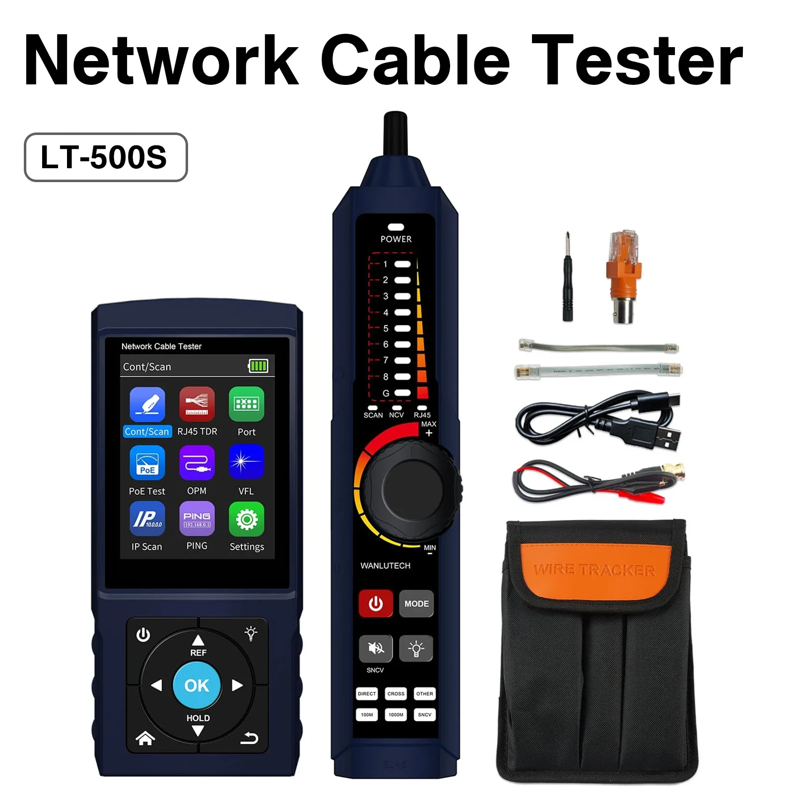Network Cable Tester RJ45 Tracer TDR Length Meter PoE Detection Port Flashing IP Scan PING OPM VFL LT-500/LT-500S 10G 2.5G