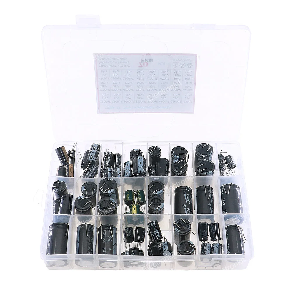 70Pcs 21Types 10uf-6800uF 6.3V-450V Multiple Mix DIY In-Line Electrolytic Capacitor Combination Assorted set