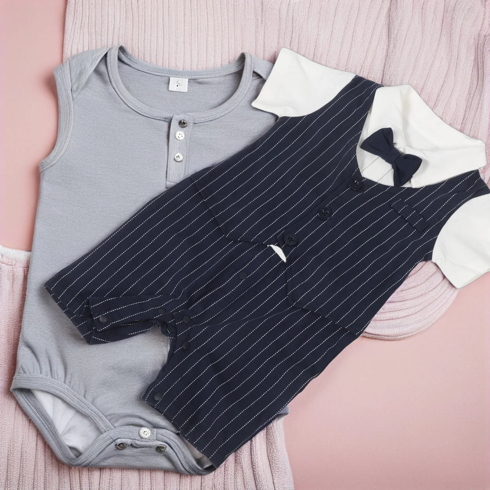 

Summer Baby Jumpsuit Holiday Outfit Romper with Bow Tie Gentleman Boy Bodysuit Cotton Garment