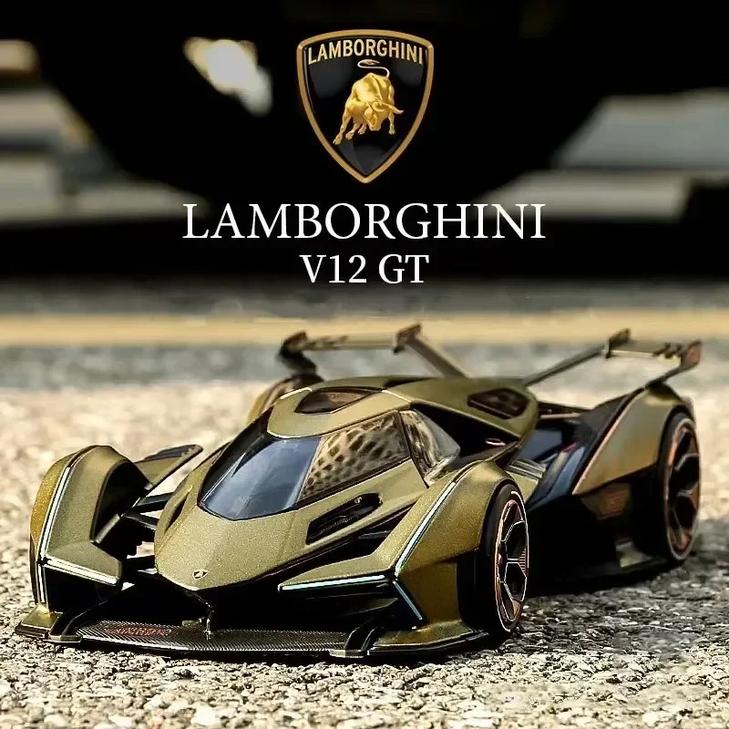 

Новинка, модель спортивного автомобиля Lamborghini V12 GT 1:22 из сплава, Металлическая Имитация под давлением, украшение, звук и фото, детский игрушечный автомобиль, подарки