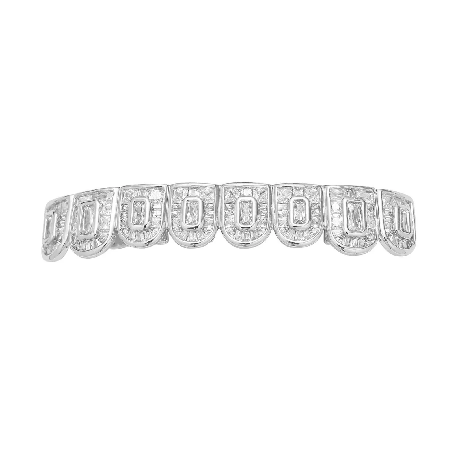 Baguette Stones CZ Teeth Grillz Caps Cubic Zircon Iced Out Micro Pave Top&Bottom Charm Grills For Men Women Hip Hop Jewelry