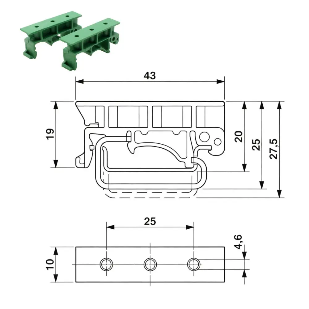 10PCS DIN Rail Base Buckle for PCB Circuit Board with Screws 43mm(L) × 10mm(W) Simple Mounting Bracket