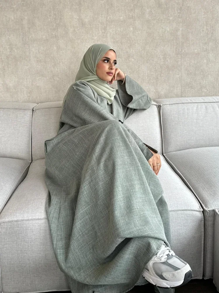 Closed Linen Abaya Dubai Luxury Plain Muslim Hijab Dress Turkey Casual African Dresses Abayas for Women Ramadan Eid Islam Kaftan