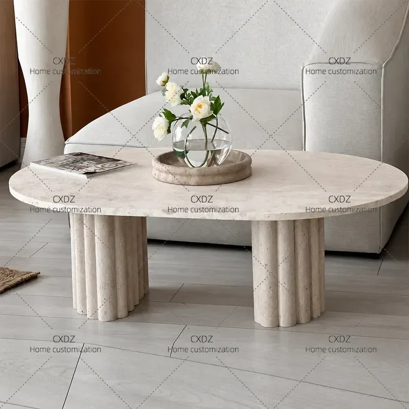 Wabi Sabi Style Natural Travertine Coffee Table Modern Minimalist Light Luxury Rectangular Center Table for Small Living Room