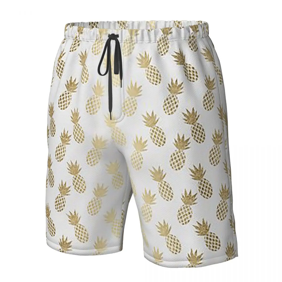 Celana Pendek Pantai Motif Nanas Emas, Celana Renang Kasual Cepat Kering untuk Pria Musim Panas