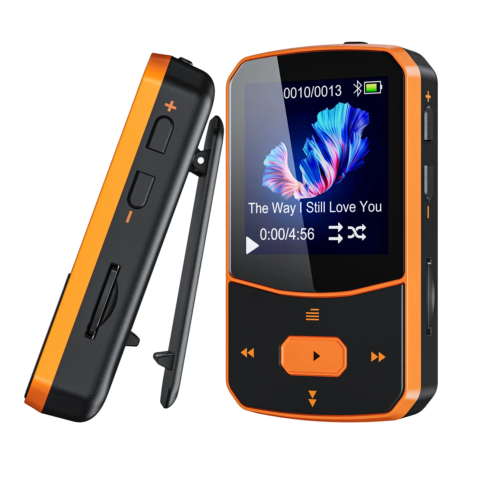 RUIZU X52 Orange MP3 Player Bluetooth Sport with Clip , 1.5” TFT Color Display, support up to 128GB TF Card, FM Radio,Pedometer